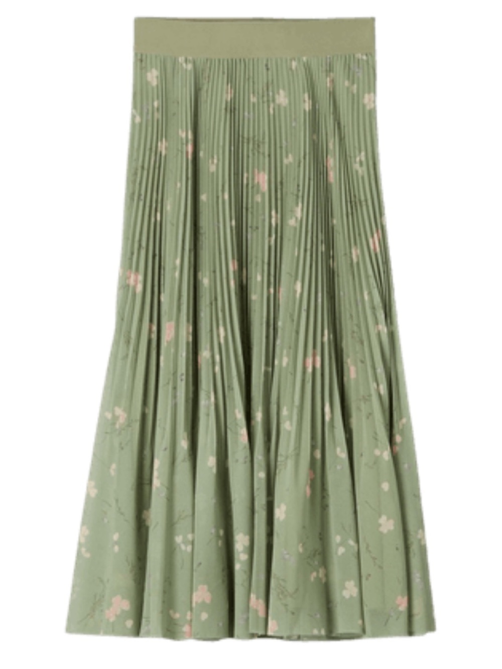 Wilfred by Aritzia Twirl Pleated Floral Midi Skirt Sage Green XS